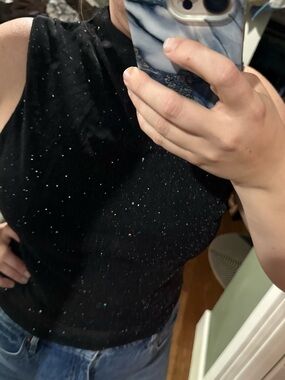 Black Glitter Sleeveless Tank Top - Women